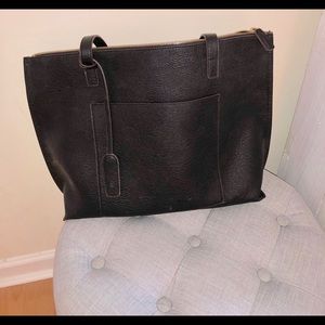 Black leather tote bag